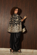 Load image into Gallery viewer, Reyna Gara Glazed Cape Jacket With Slip Easy Dress- Black