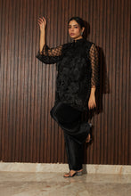 Load image into Gallery viewer, Fragrant Floral Applique Tunic Co-ordinated with Pleated Pants - Black