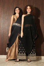 Load image into Gallery viewer, Reyna Glazed Classy Pleated Color Block Gown Saree with Gara Belt- Black &amp; Brown