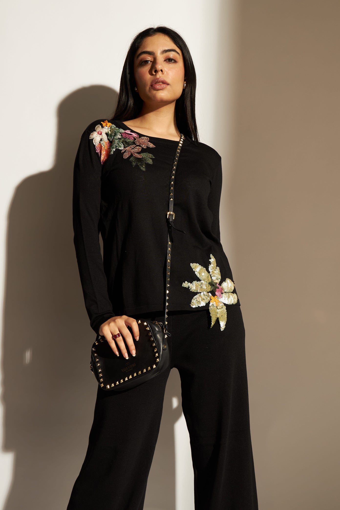 Bianca Floral Woollen Set - Black