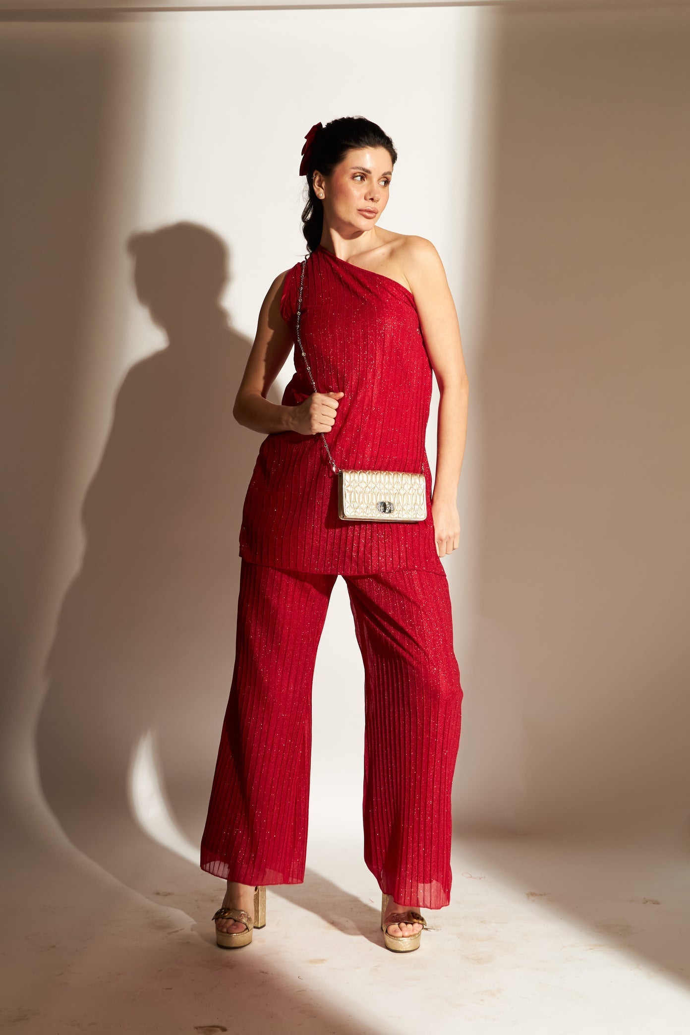 Valentine One Shoulder Co-ord Set - Ruby Red