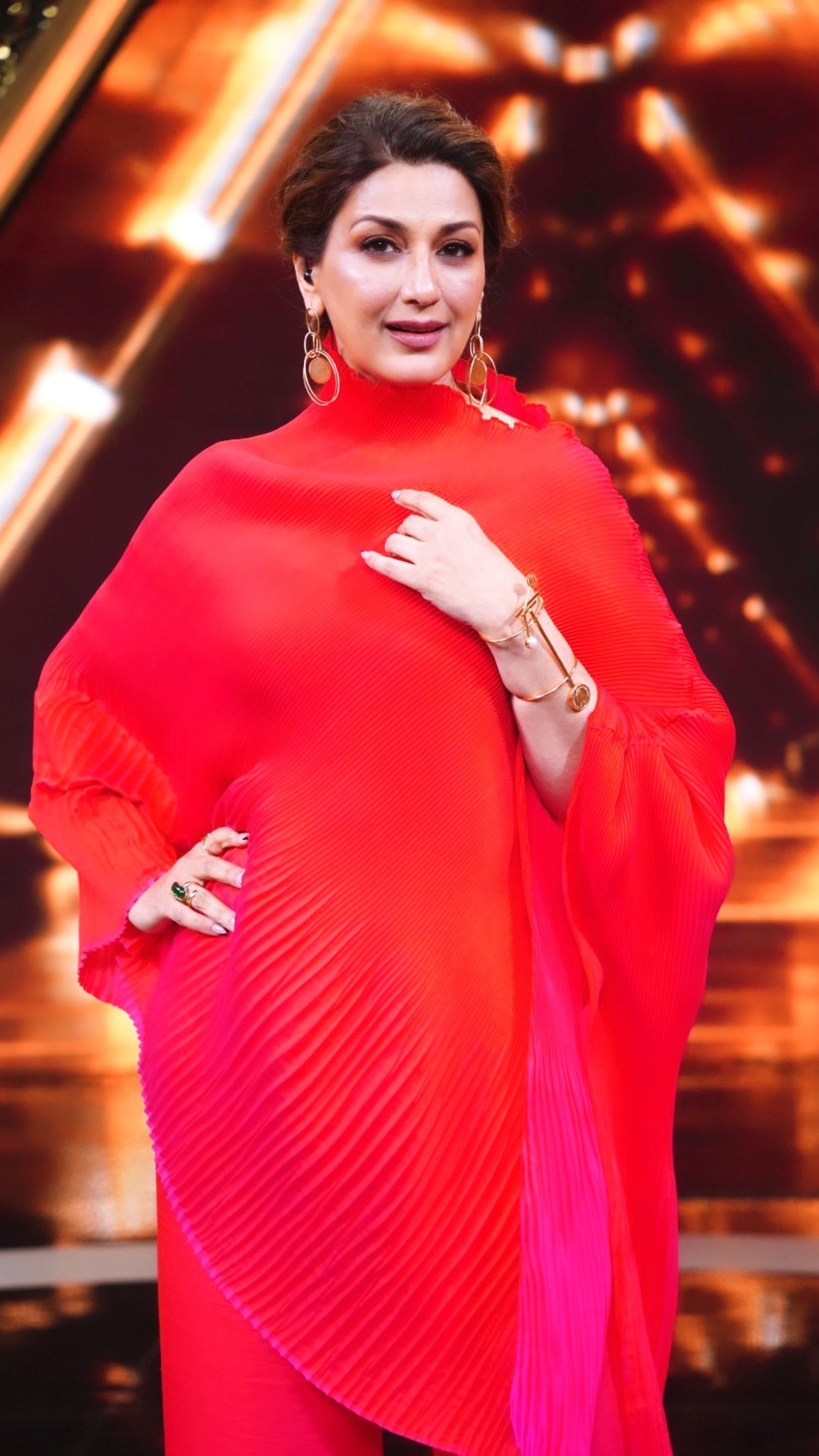 Sonali Bendre in our Avyah Off- Shoulder Cape Set - Magenta