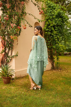 Load image into Gallery viewer, Sahanna Scalloped Floral Mesh Cape with Slip Easy Dress - Cool Green