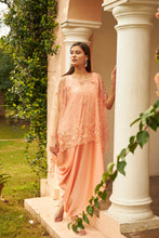 Load image into Gallery viewer, Sahanna Scalloped Floral Mesh Cape with Slip Easy Dress - Peach