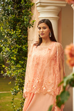 Load image into Gallery viewer, Sahanna Scalloped Floral Mesh Cape with Slip Easy Dress - Peach