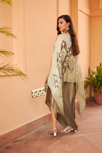 Slip Easy Dress with Organza Cape - Olive Beige