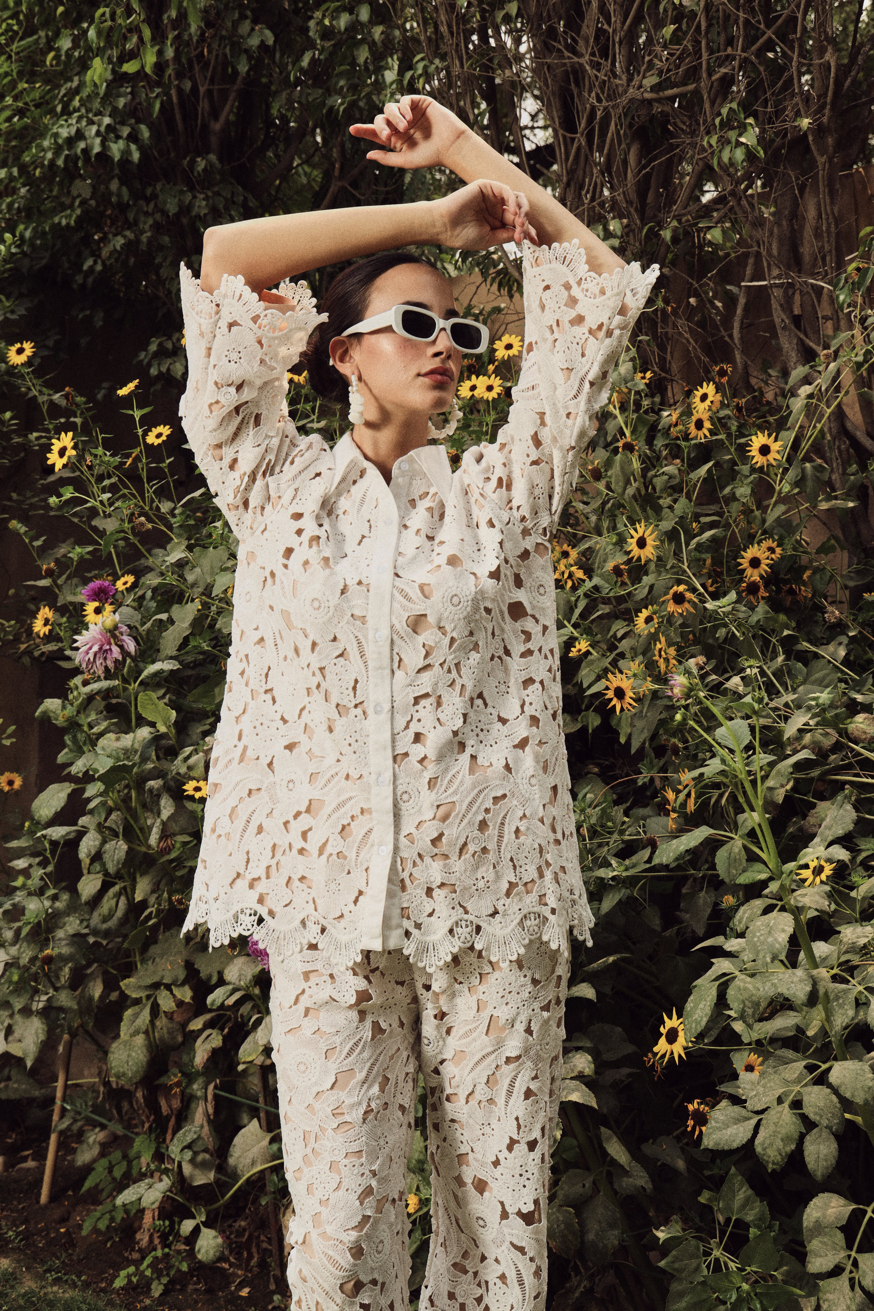 Myra Mesh Daylily Lace Co-ord Set - Ivory & Nude
