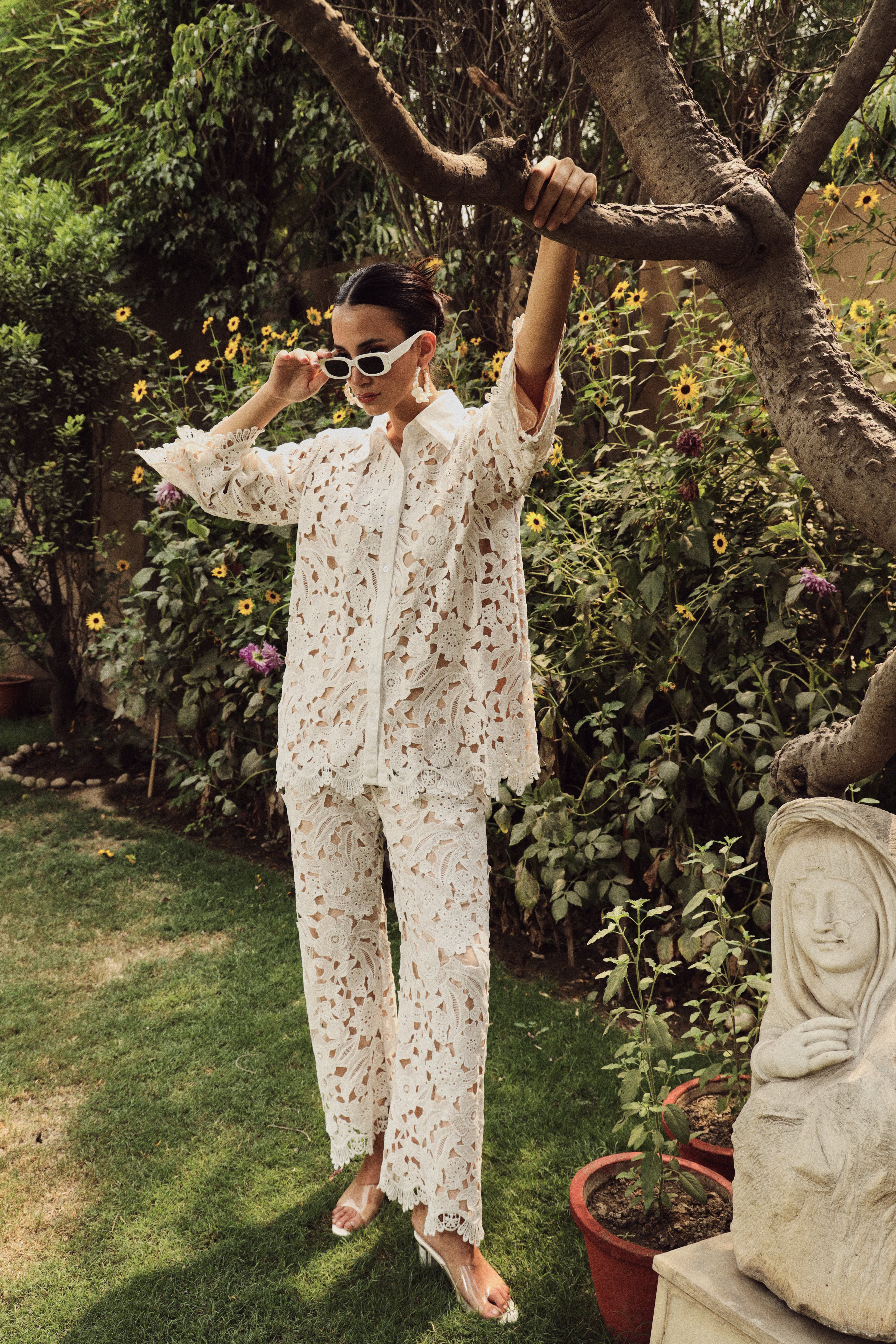 Myra Mesh Daylily Lace Co-ord Set - Ivory & Nude