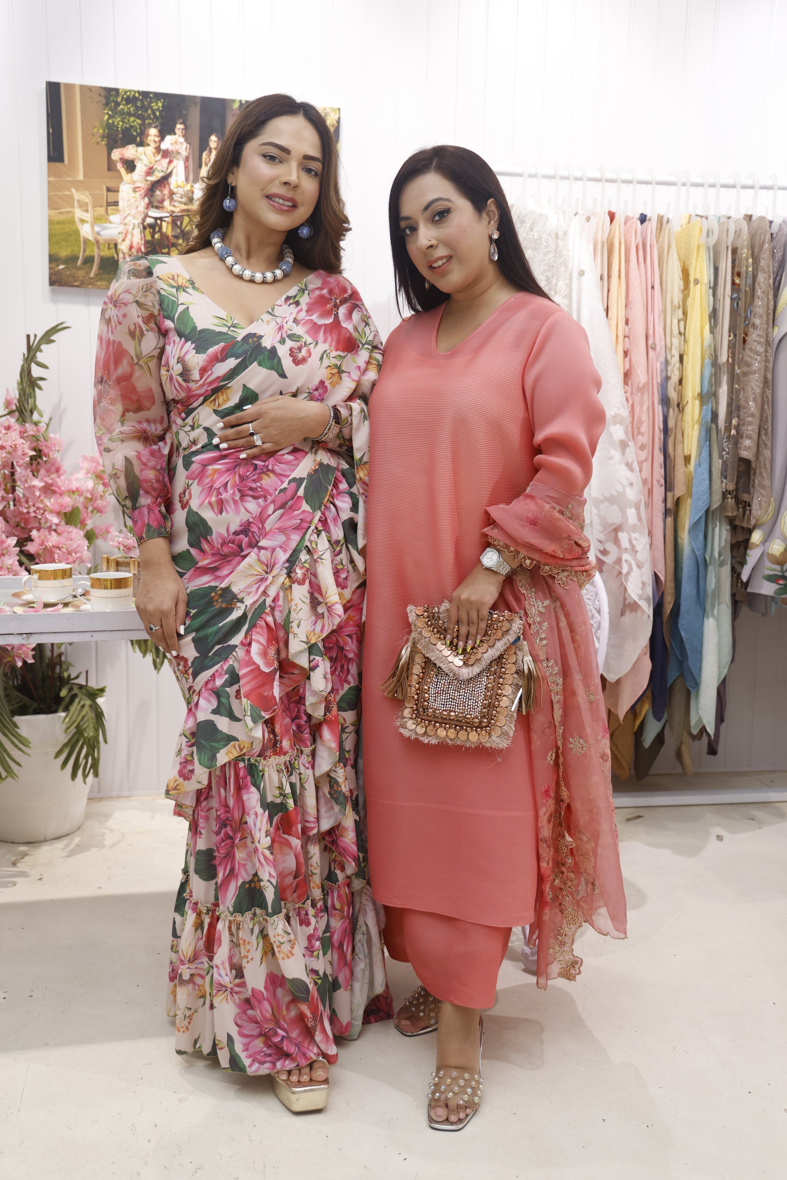 Aashkara in our Kiara Kurta with Culottes Pants and Organza Dupatta - Peach