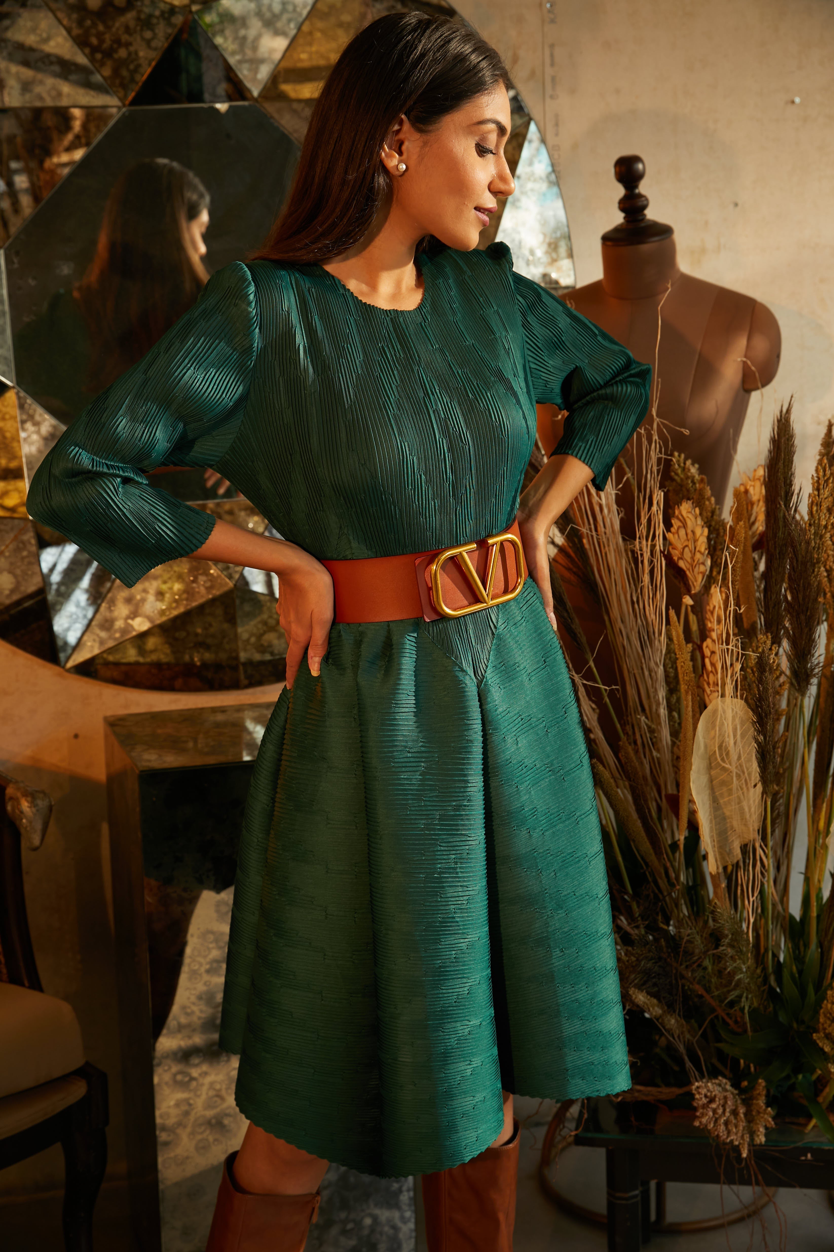 Twirl Me Up Dress - Emerald Green