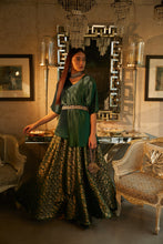 Load image into Gallery viewer, Nora Asymmetrical Top with Brocade Ghagra and Velvet Zardozi Belt - Green