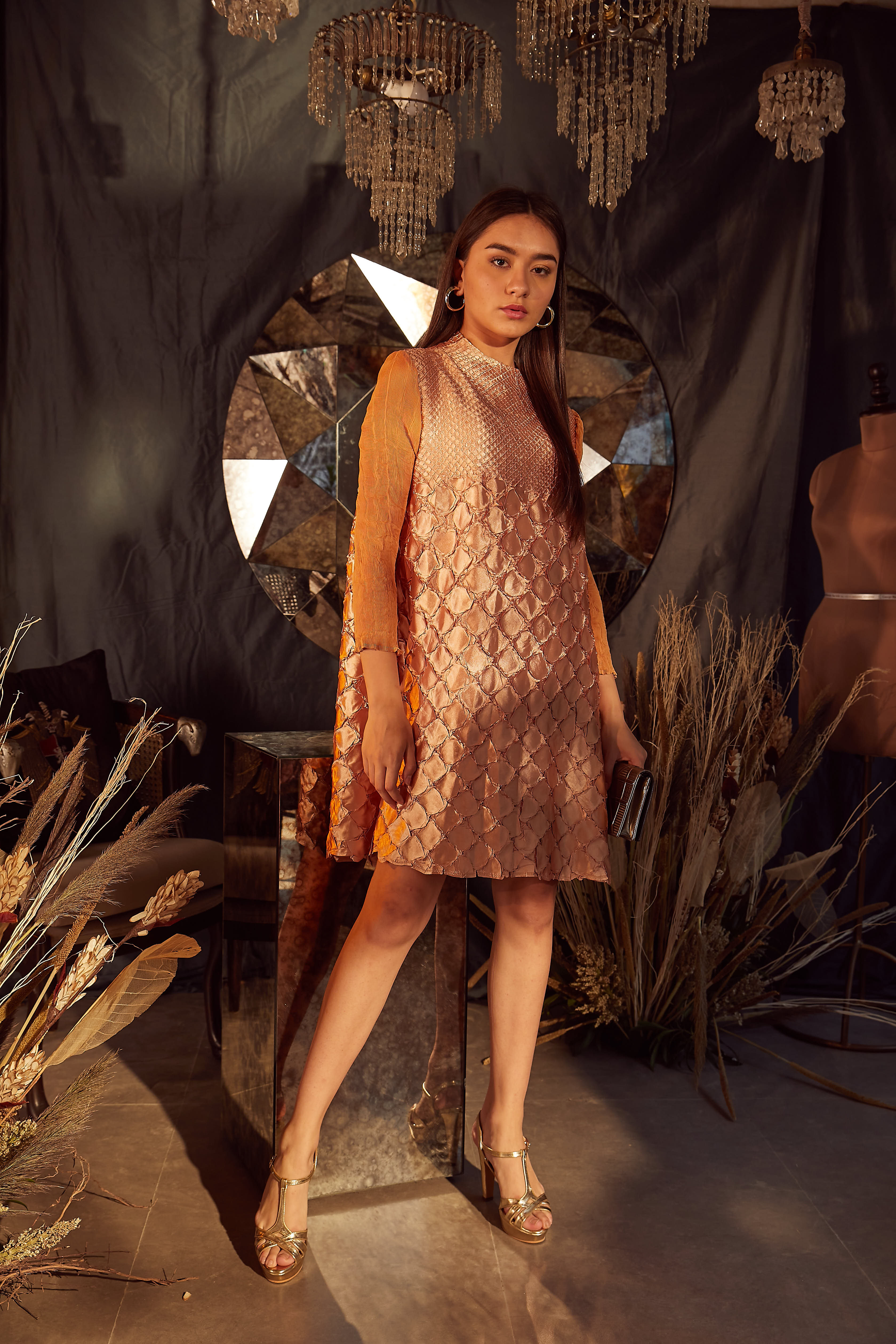 Fiona Fish Bait Satin Dress- Medallion