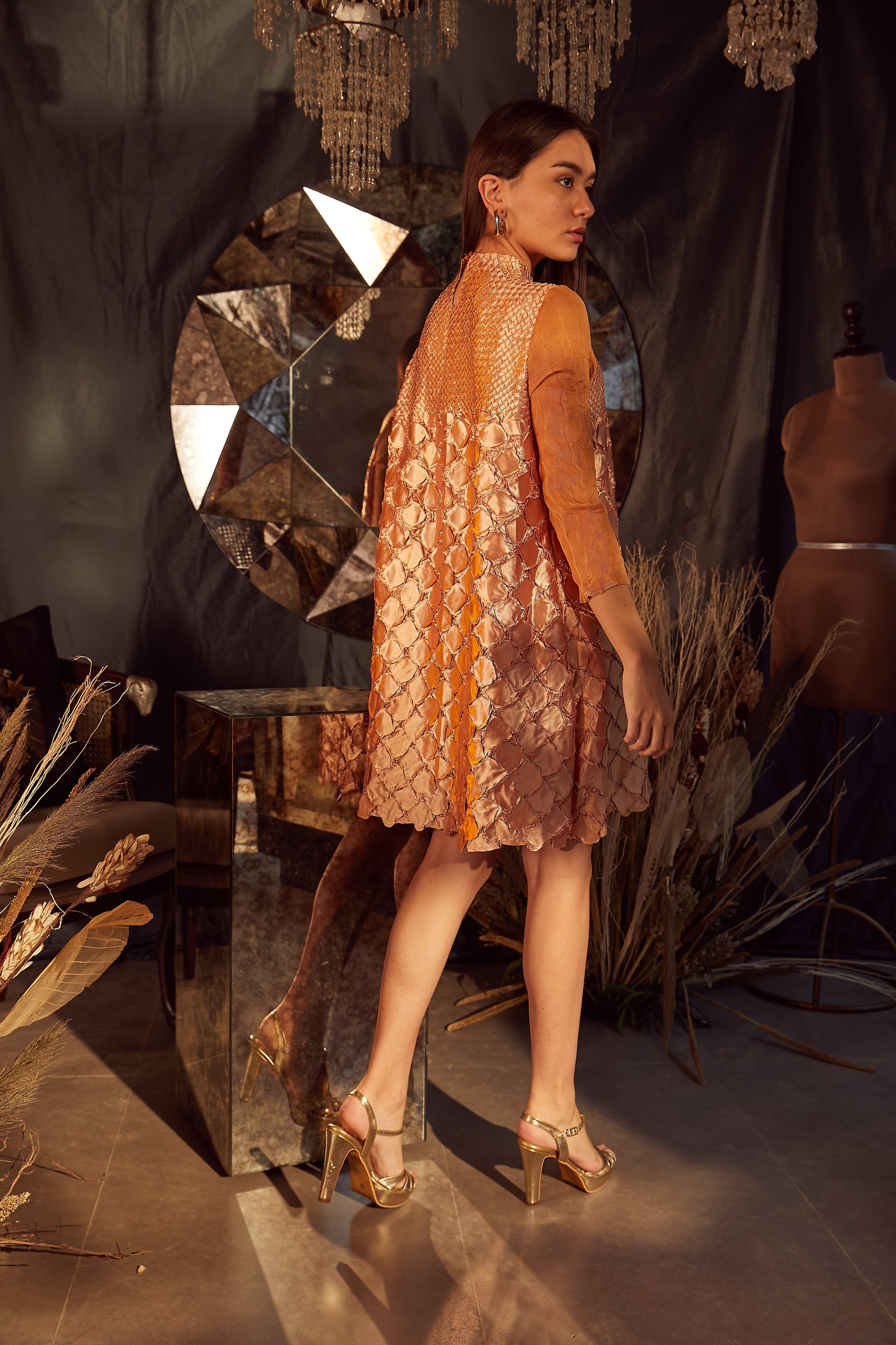 Fiona Fish Bait Satin Dress- Medallion