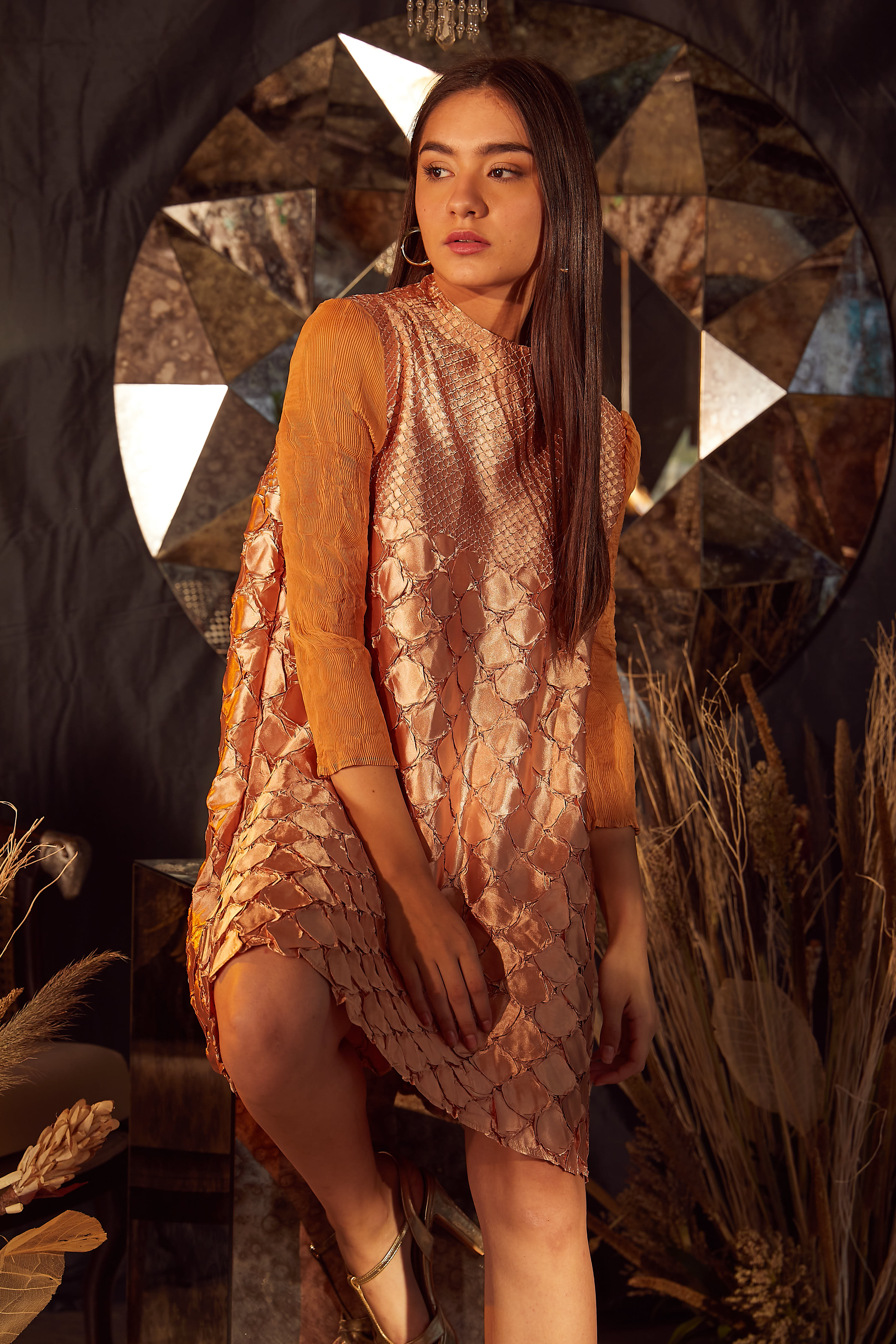 Fiona Fish Bait Satin Dress- Medallion