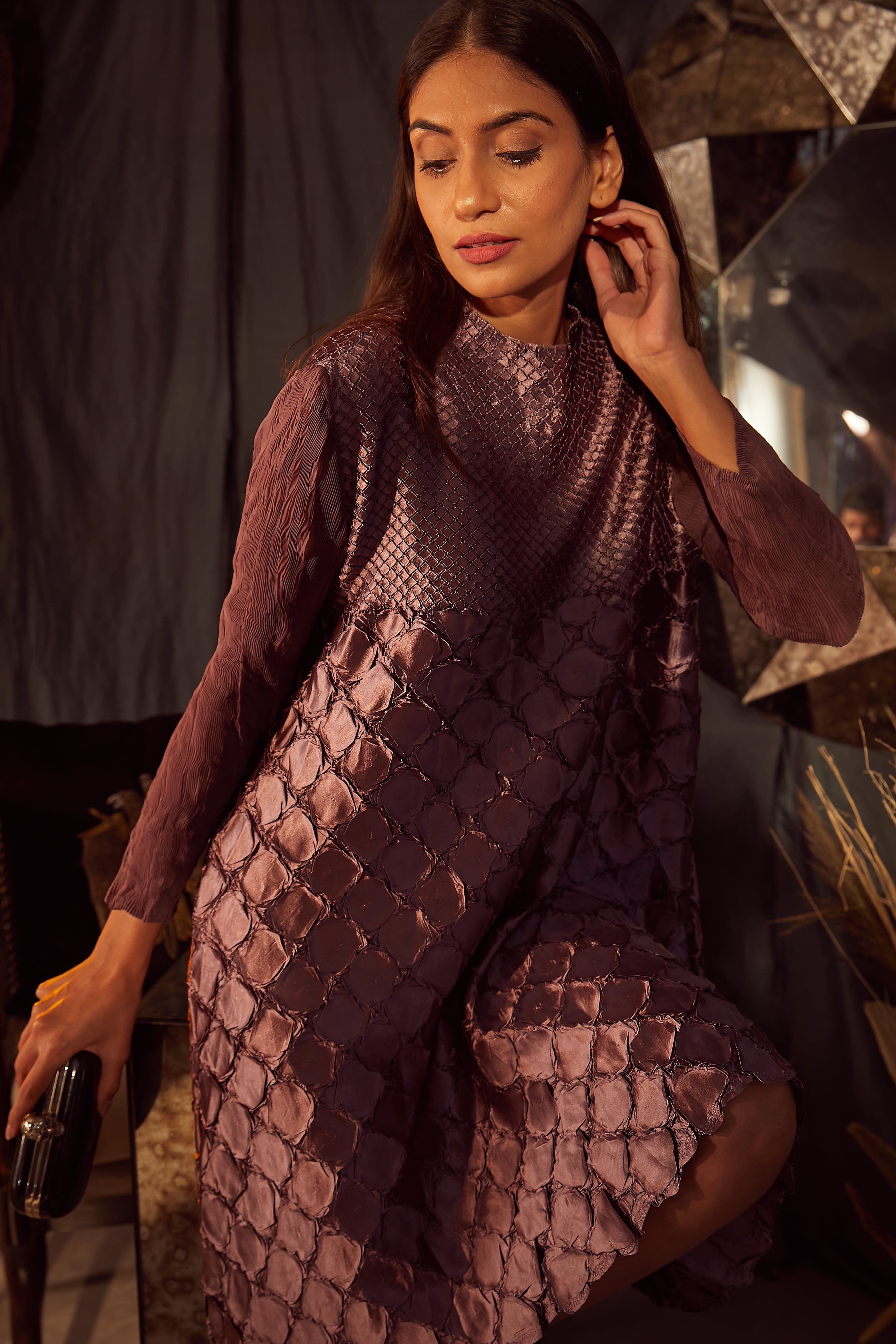 Fiona Fish Bait Satin Dress-  Orchid