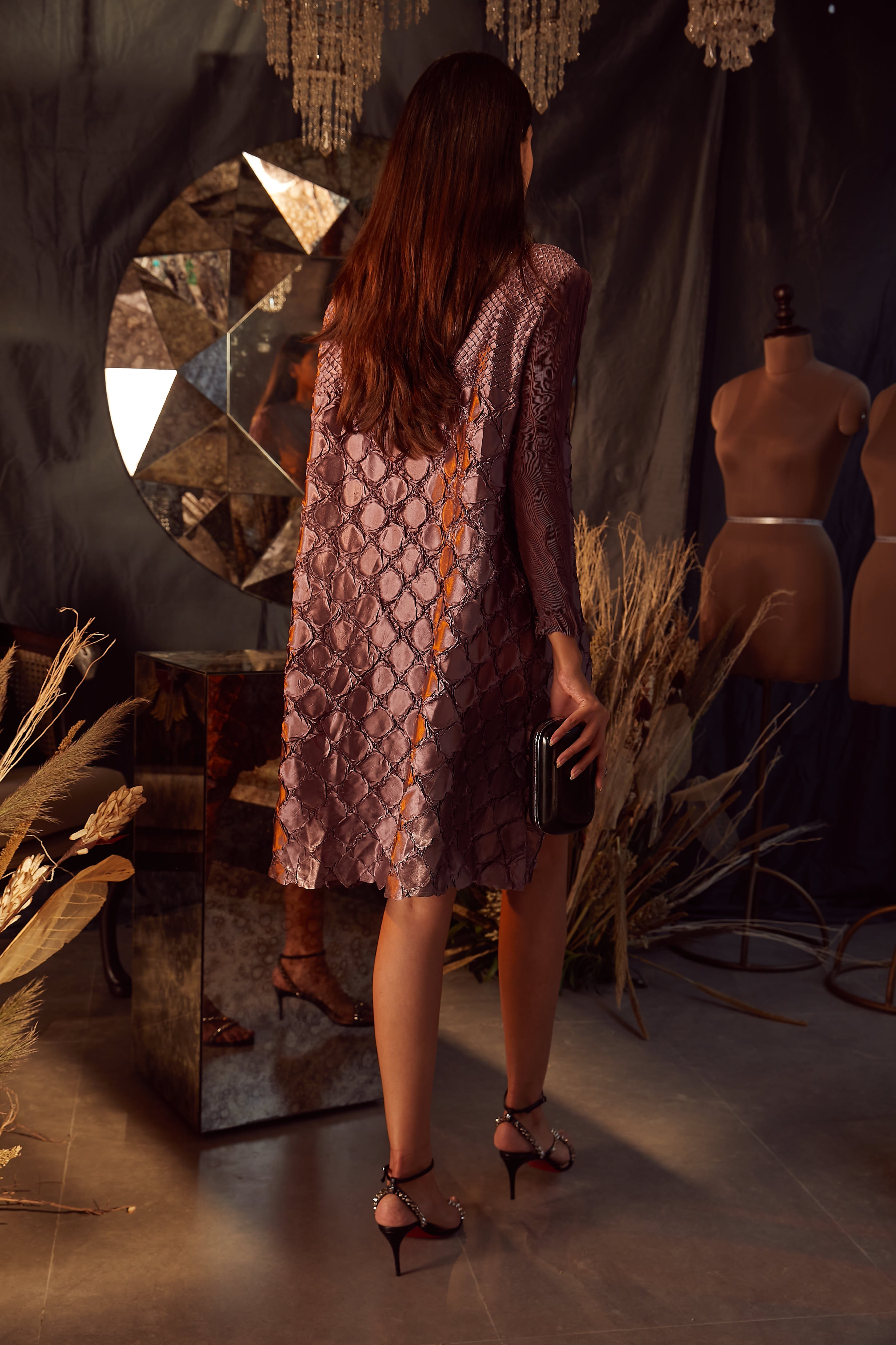 Fiona Fish Bait Satin Dress-  Orchid