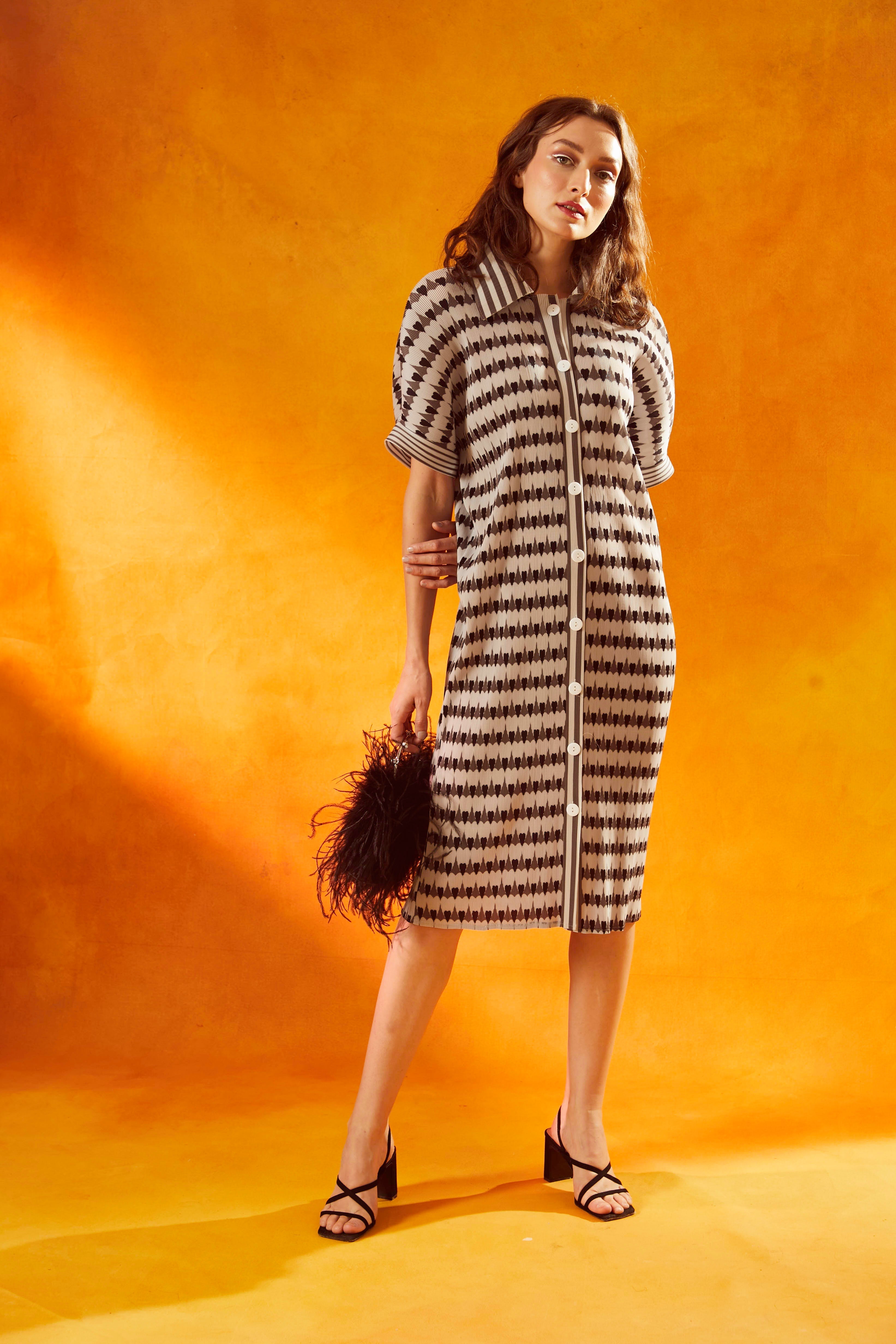 Heart Shirt Dress - Black & Grey