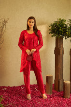 Load image into Gallery viewer, Fragrant Floral Uptown Sequence Tunic Co-ordinated with Pleated Pants - Red