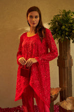 Load image into Gallery viewer, Fragrant Floral Uptown Sequence Tunic Co-ordinated with Pleated Pants - Red