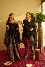 Load image into Gallery viewer, Divine Embroidered Cape with Brocade Ghagra - Black