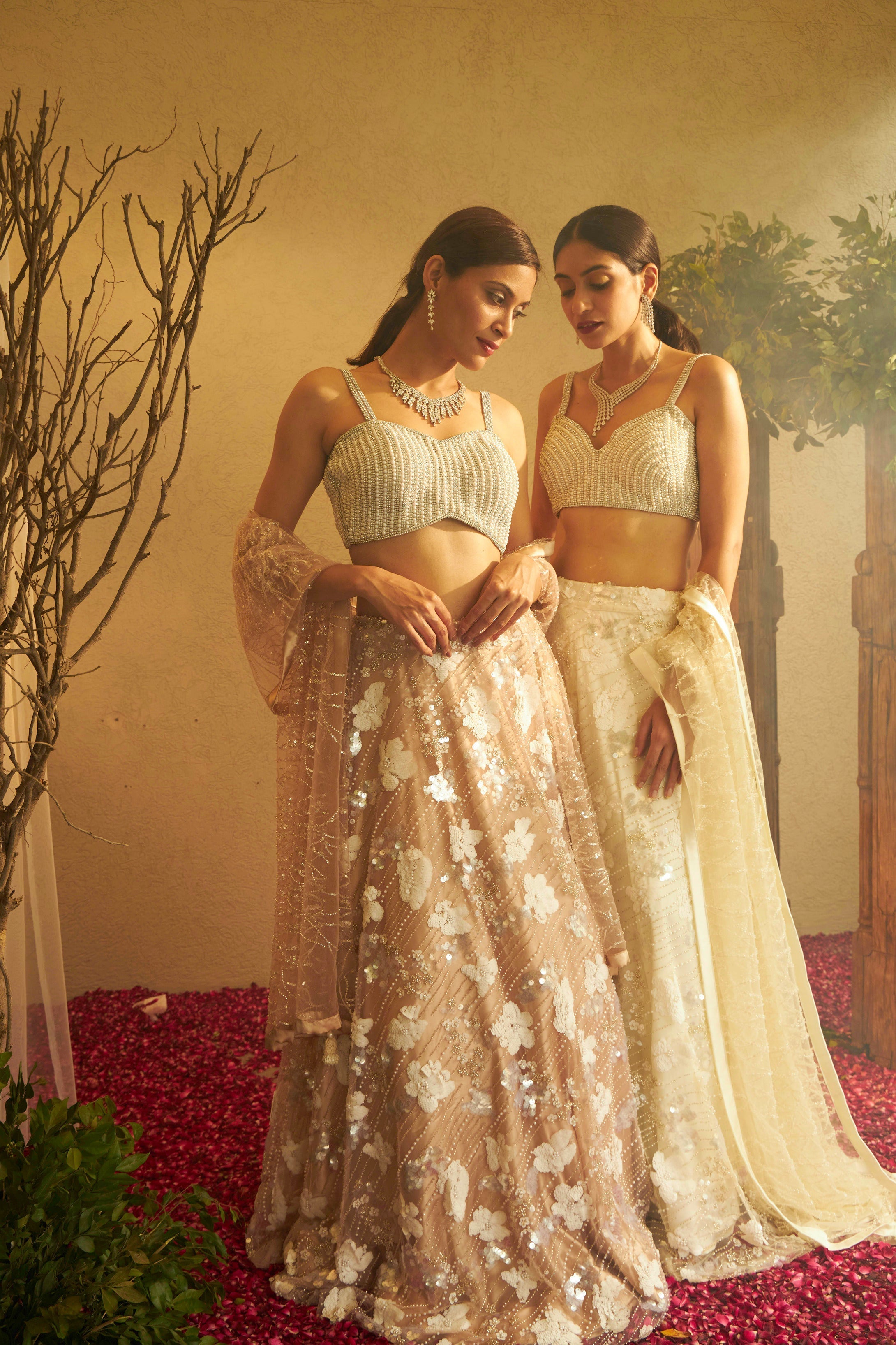 Bella Beads and Sequence Lehenga  with Crop Top - Fawn