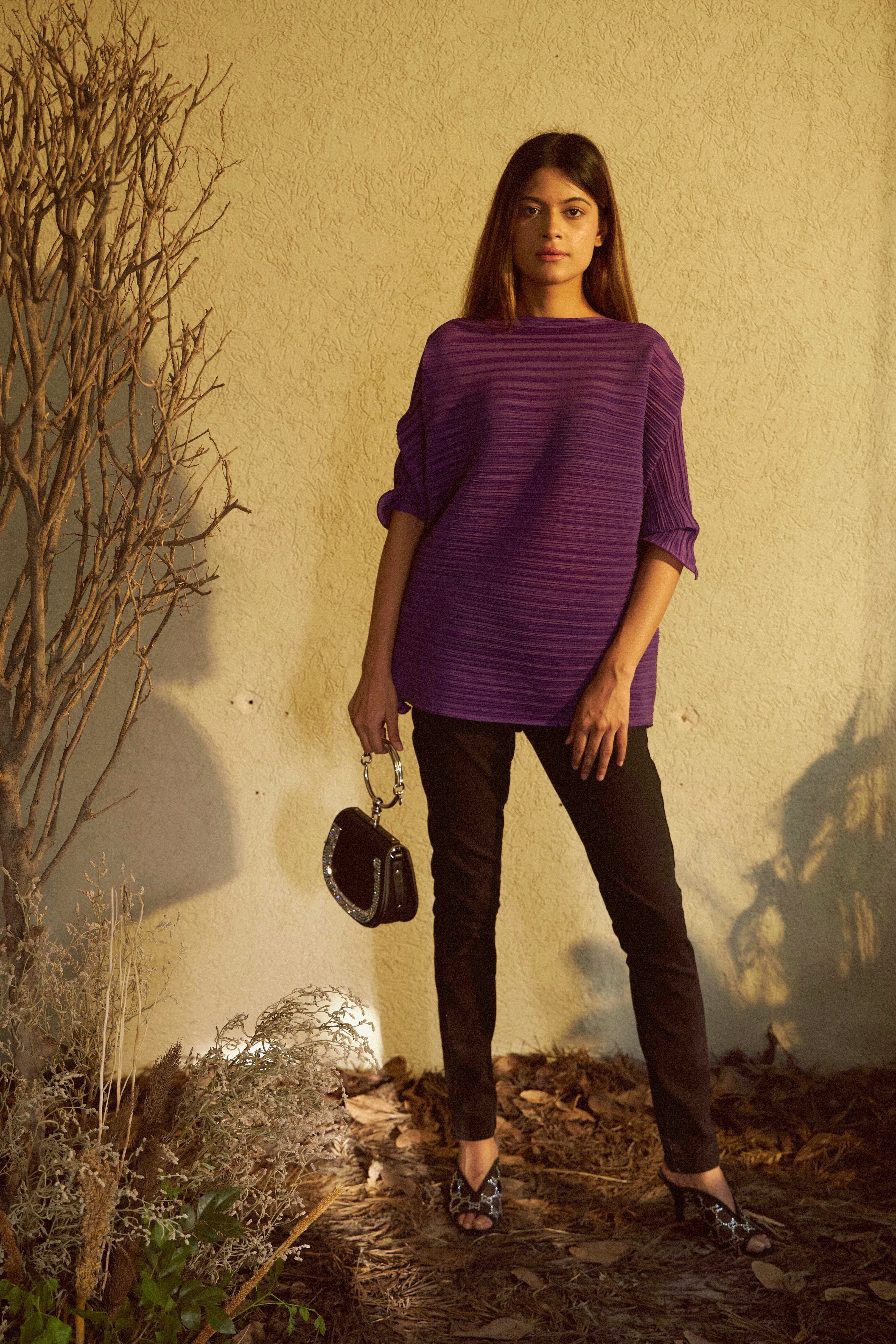 Ruffle Sleeve Top - Purple