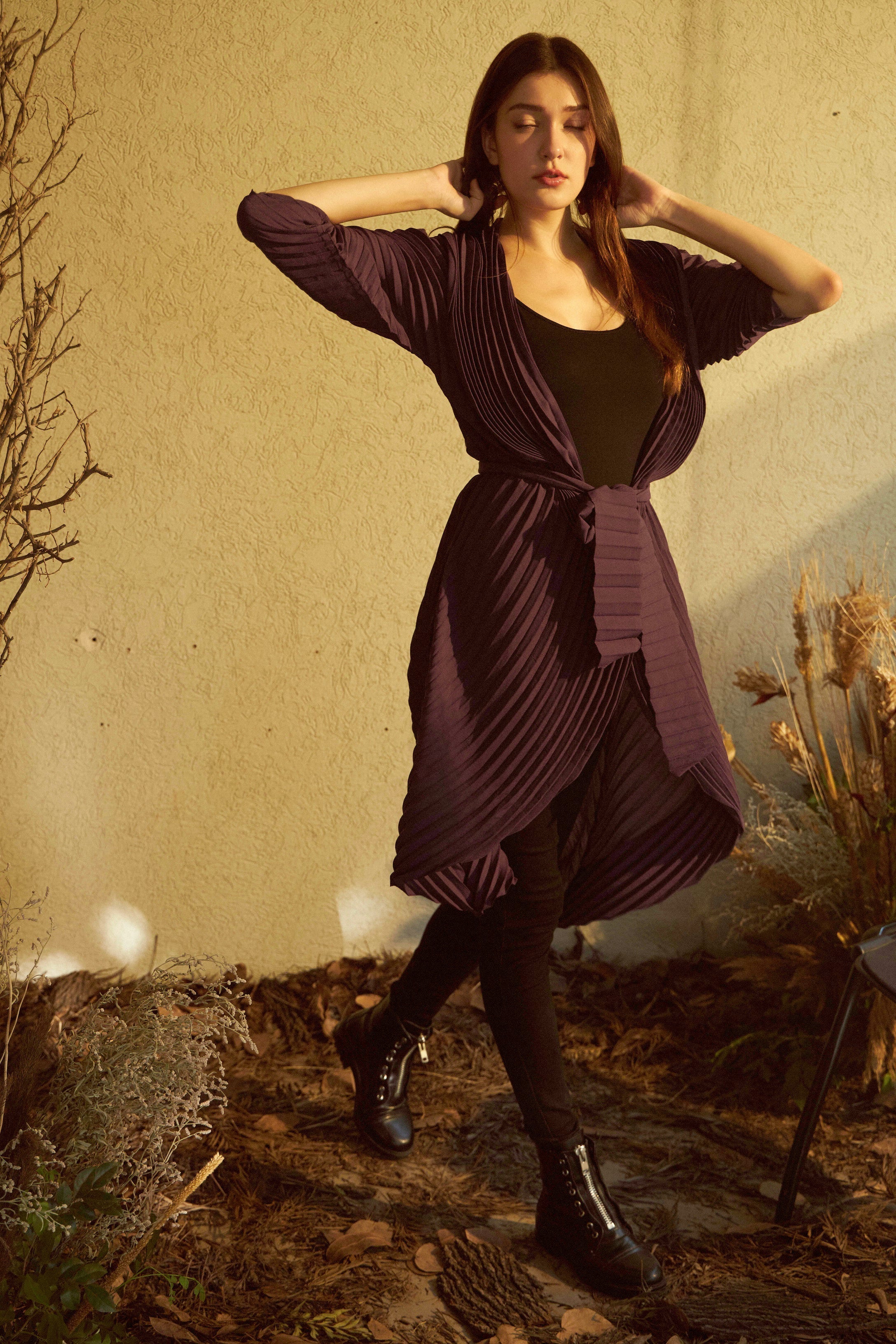 Alisha Accordian Pleated Overlay - Eggplant
