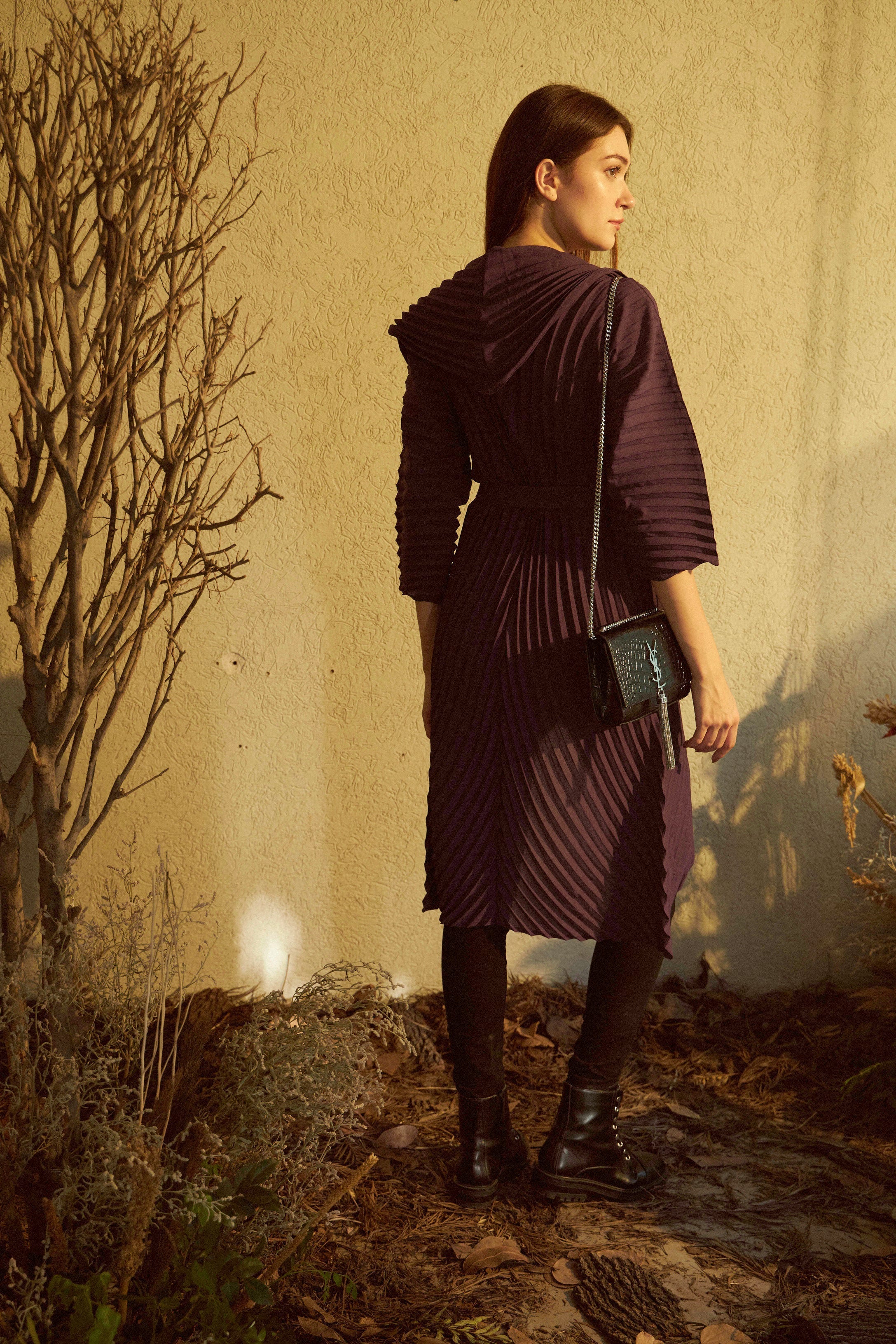 Alisha Accordian Pleated Overlay - Eggplant