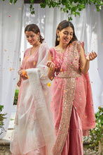 Load image into Gallery viewer, Dainty Mademoiselle Embellished Gown Saree - Pink