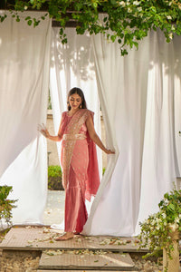 Dainty Mademoiselle Embellished Gown Saree - Pink