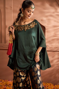 Kiri Embroidered Kaftan With Banarasi Lotus Sharara - Green