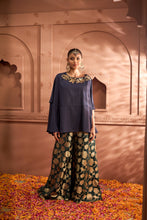 Load image into Gallery viewer, Kiri Embroidered Kaftan With Banarasi Lotus Flared Pant - Blue