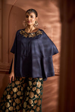 Load image into Gallery viewer, Kiri Embroidered Kaftan With Banarasi Lotus Flared Pant - Blue