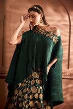 Load image into Gallery viewer, Divine Embroidered Cape Set With Banarasi Lotus Ghaghra - Green