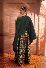 Load image into Gallery viewer, Divine Embroidered Cape Set With Banarasi Lotus Ghaghra - Green