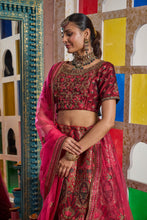 Load image into Gallery viewer, Banarasi Begum Ghaghra With Embroidered Blouse And Chunni - Royal Red