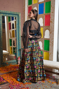 Banarasi Begum Ghaghra With Tie Top - Black