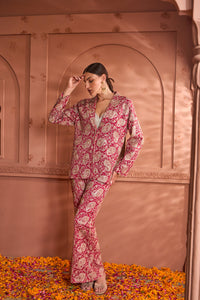 Elizey Paisley Embroidered Power Suit - Fuschia