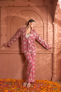 Elizey Paisley Embroidered Power Suit - Fuschia