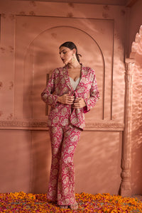 Elizey Paisley Embroidered Power Suit - Fuschia