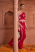 Load image into Gallery viewer, Reyna Gara Glazed Avyah Cape Co-ordinated with Flared Pant and Belt - Red