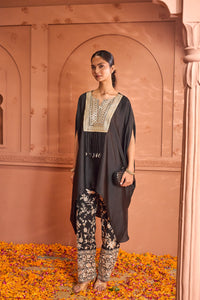 Reyna Gara Glazed Kaia Kaftan Top with Pants-Black