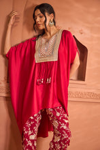 Load image into Gallery viewer, Reyna Gara Glazed Kaia Kaftan Top with Pants -Red