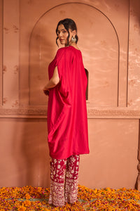 Reyna Gara Glazed Kaia Kaftan Top with Pants -Red