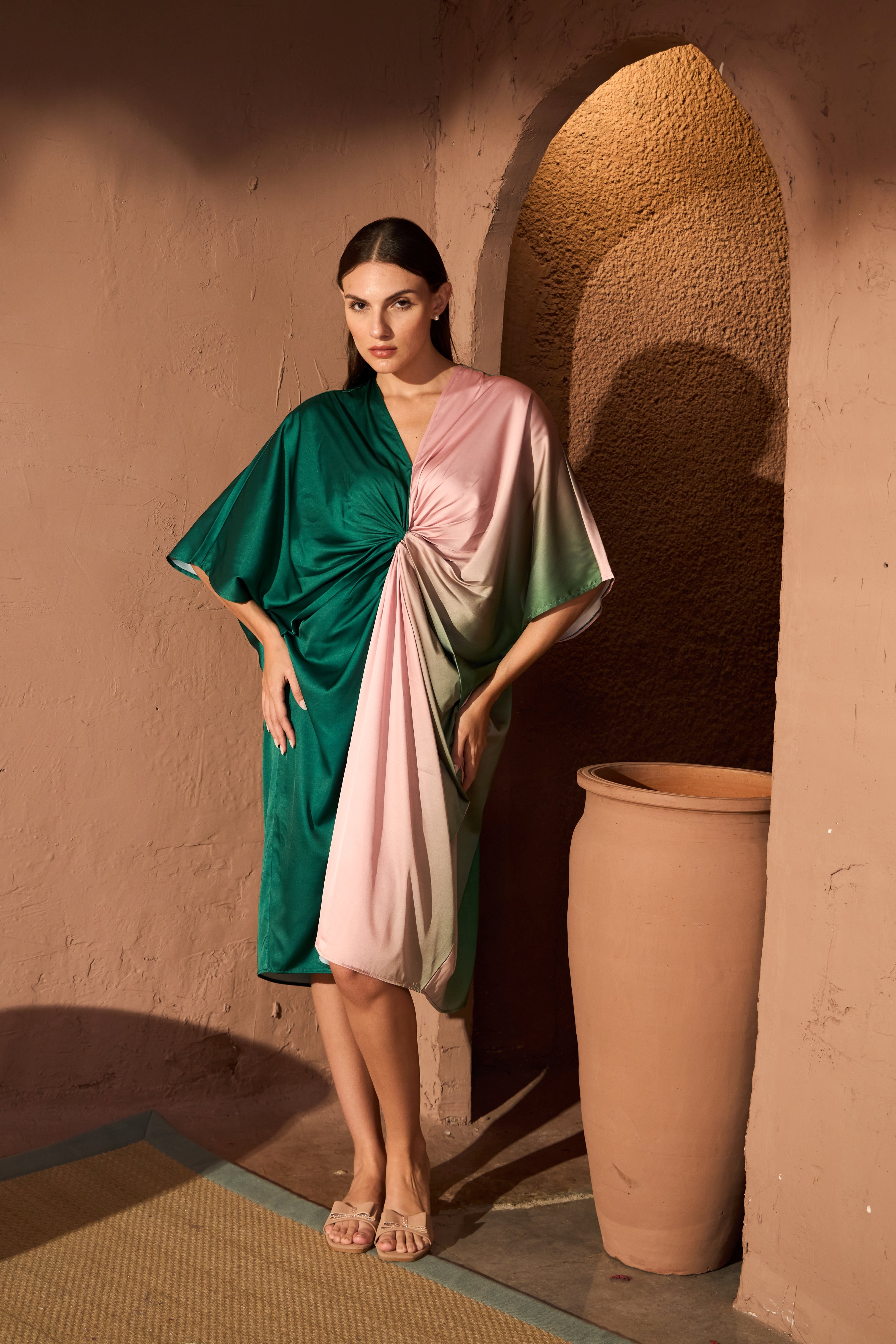 Kathryn Kaftan Dress - Pink &amp; Green