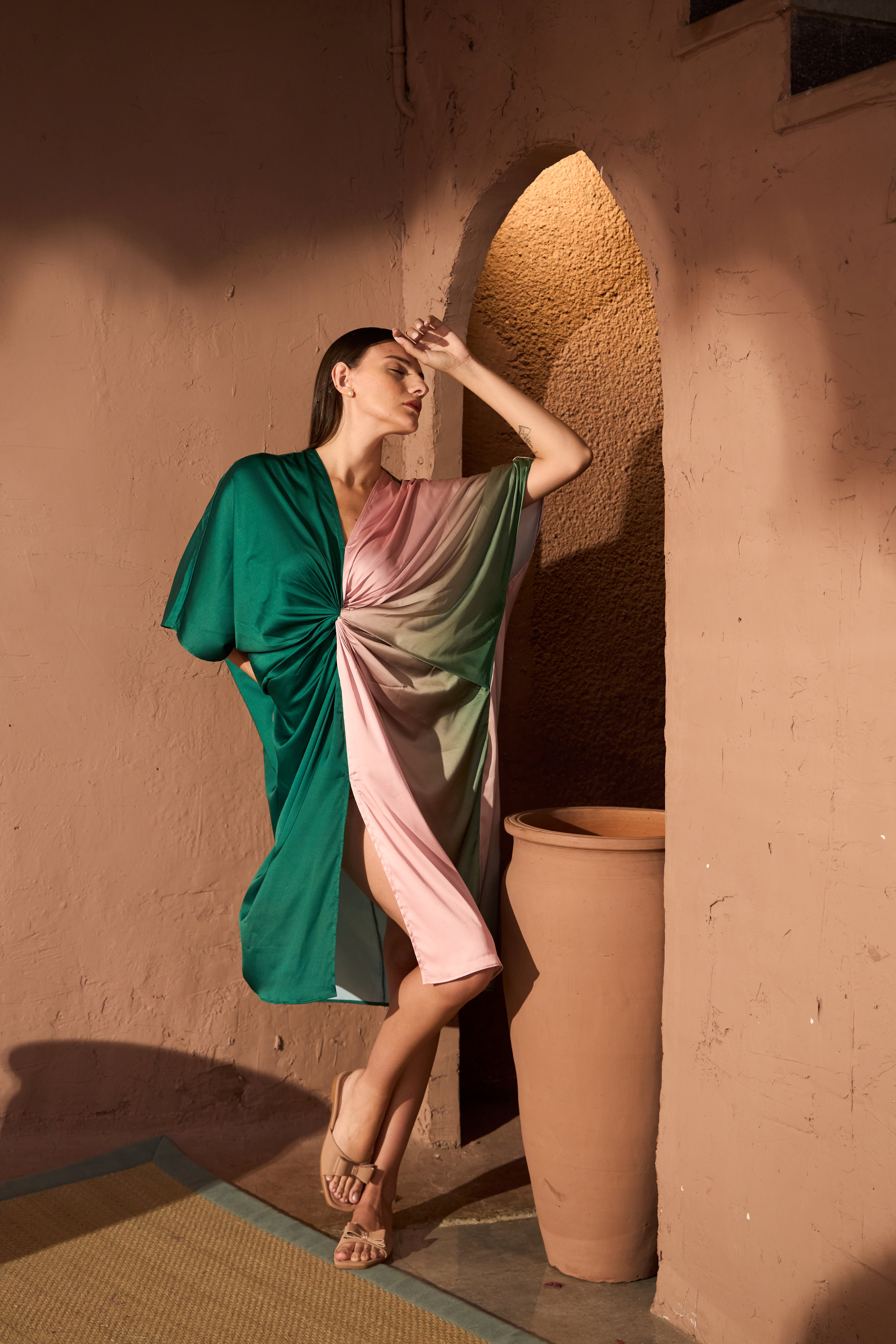 Kathryn Kaftan Dress - Pink & Green