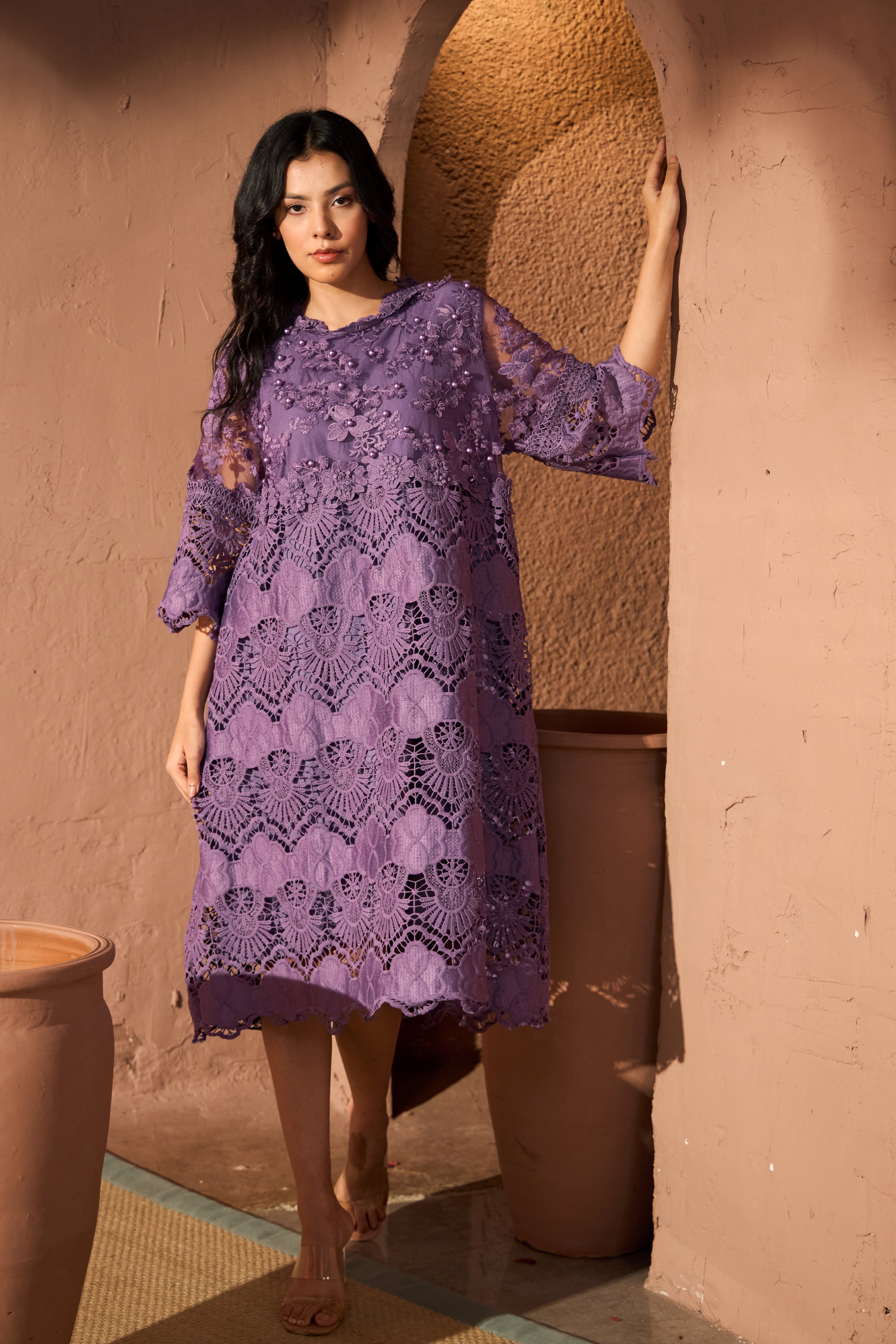 cassia mesh dress Myra Mesh Cassia Pearl Dress - Lavender