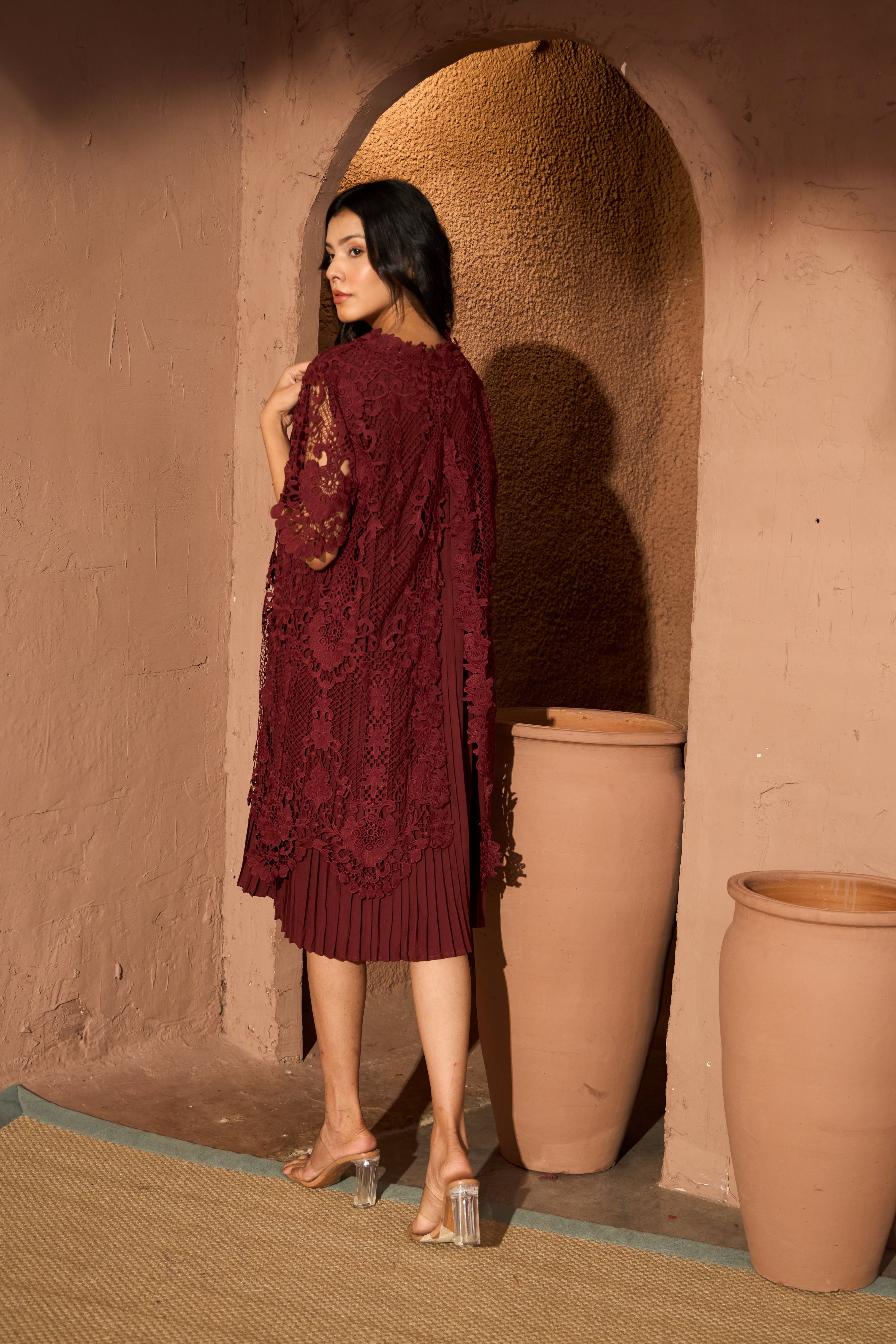 Myra Mesh Chantilily Dress - Red