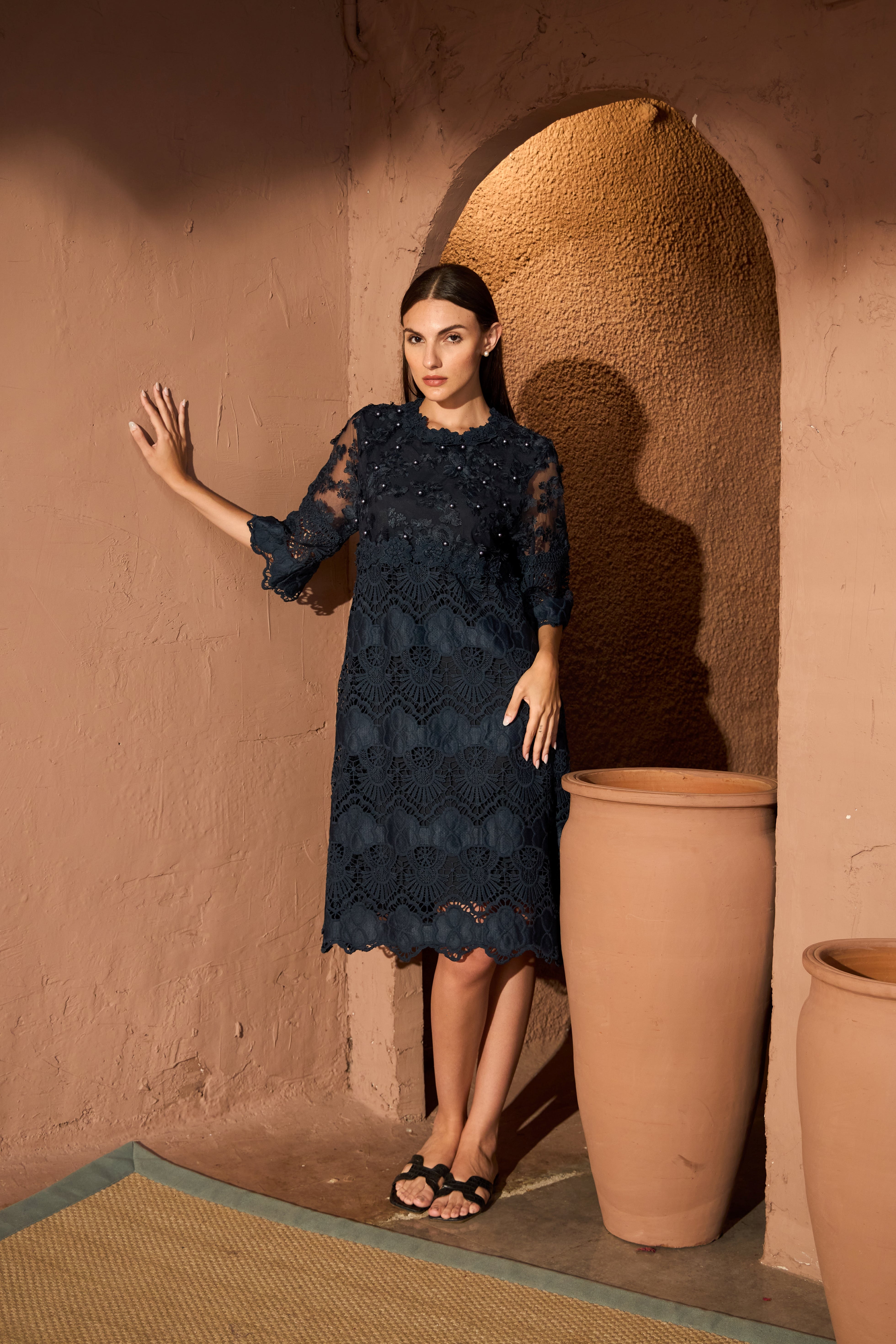 cassia mesh dress Myra Mesh Cassia Pearl Dress - Midnight blue