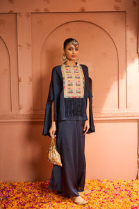 Kiri Patch Work Kurta With Flared Pant - Blue